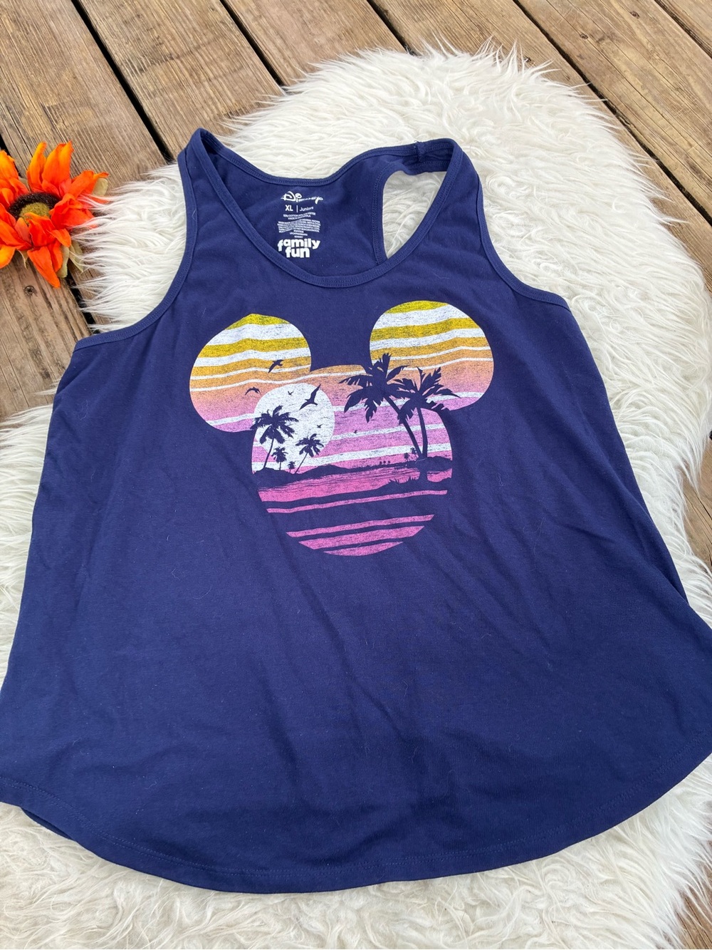 🌺Disney Navy Blue Girls Tank Top with Sunset Mickey Graphic🌺